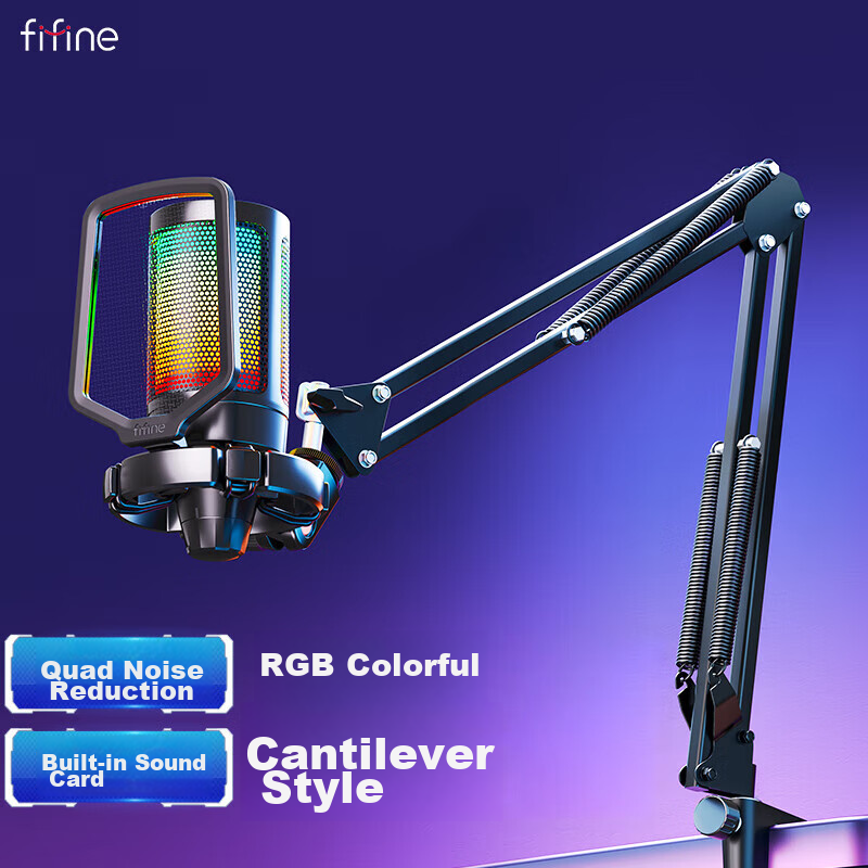 FIFINE Computer Microphone for Live Streaming, Gaming, E-Sports Broadcasting, Singing, Condenser Noise Reduction, Douyin Video, Laptop And Desktop USB Wired Directional Pickup External Microphone A6 Suspended Arm