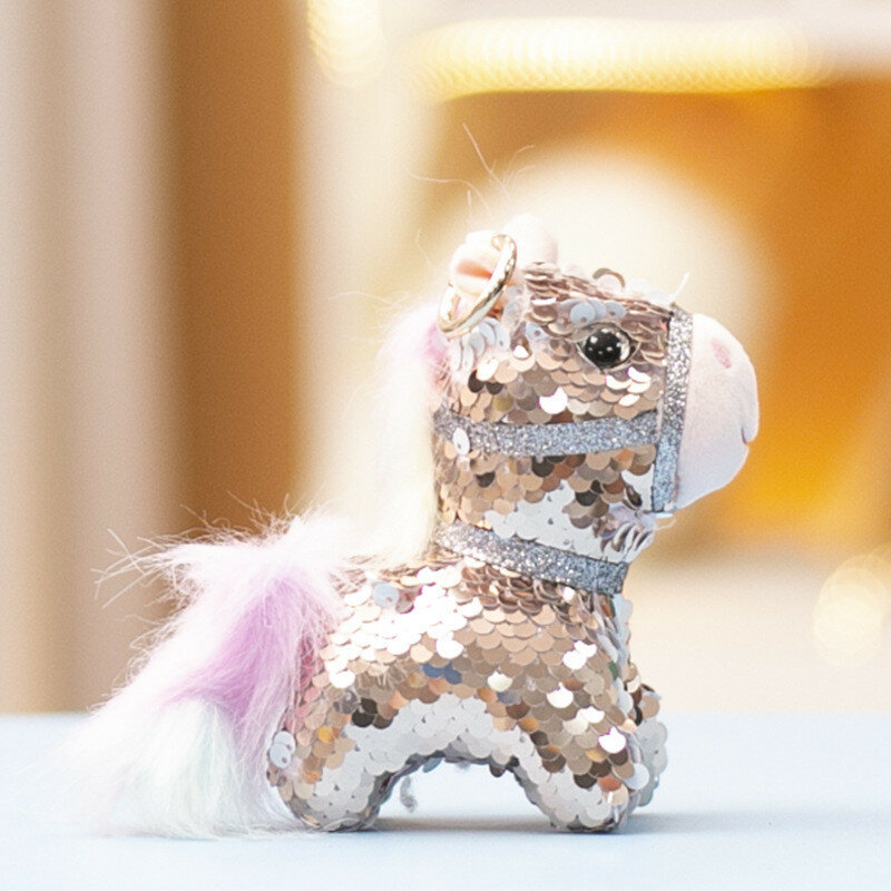 Карнавальный мягкая игрушка лошадка с пайетками и наполнителем из пп хлопка для декора и подарков коричневый 12см