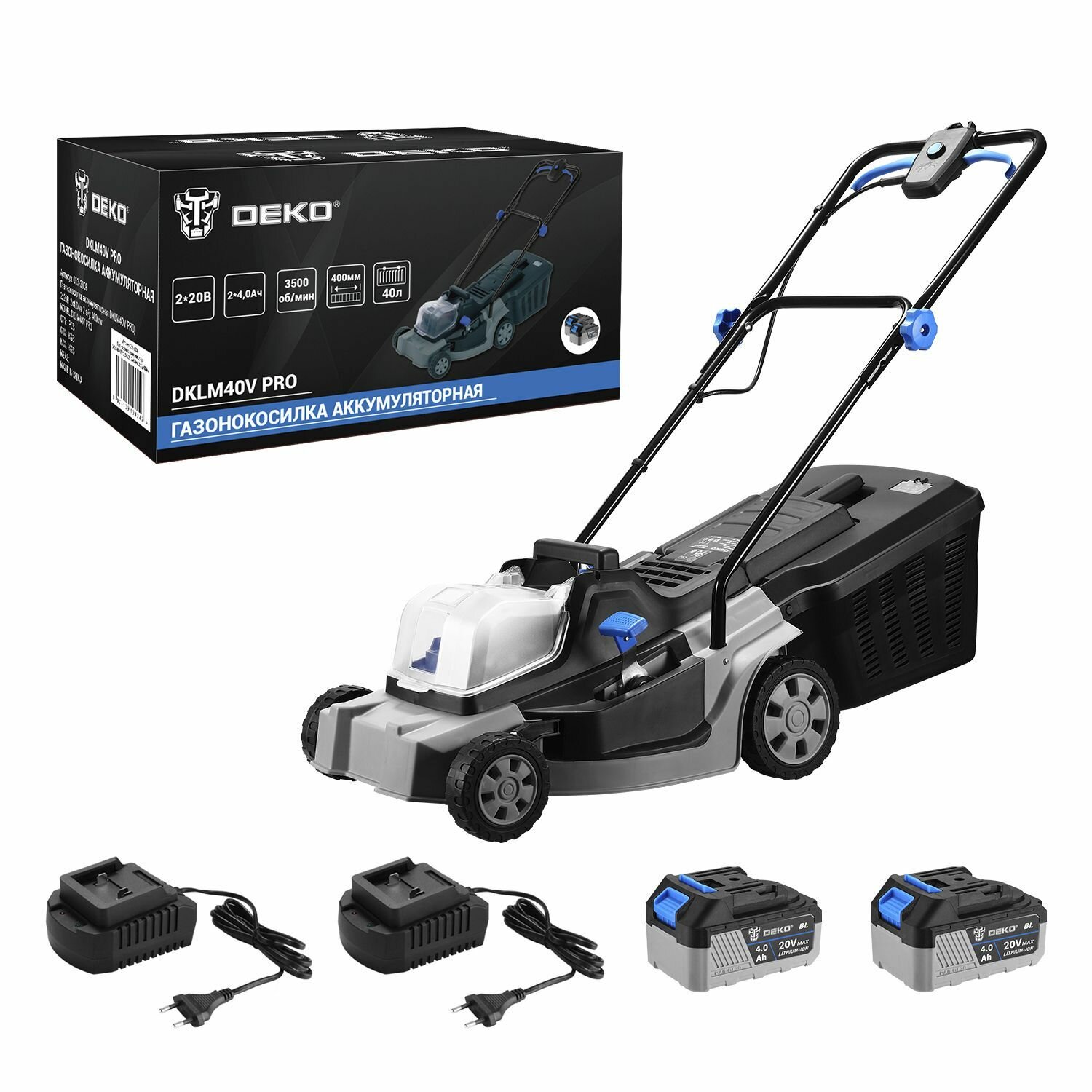 Газонокосилка DEKO DKLM40V  аккумуляторная  Li-Ion  ширина скашивания 40 см  4 уровня высоты