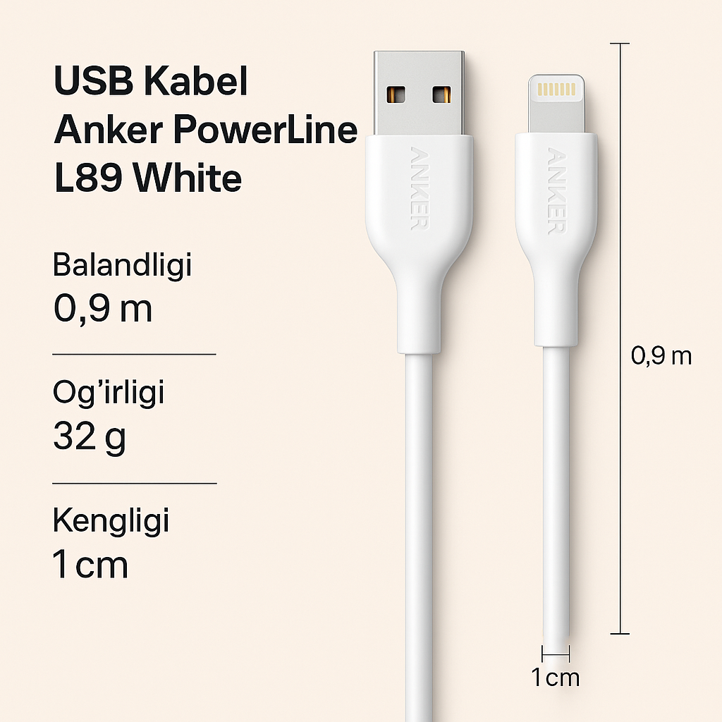 USB кабель Anker Powerline II with lightning connector 3ft C89 White (p/n A8432H22)