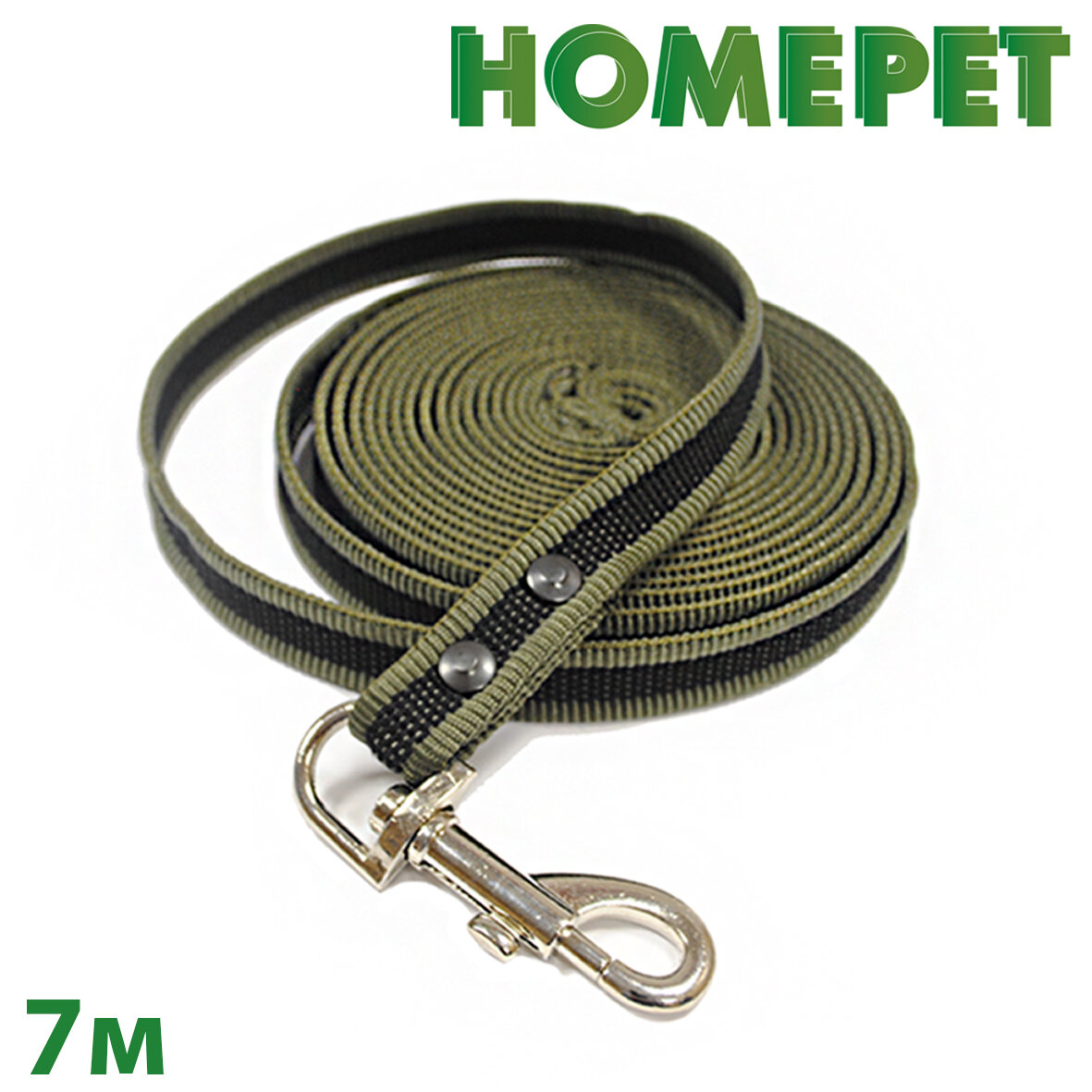 Поводок HOMEPET, для собак, с ручкой, антирывковый, 7м х 18мм, зеленый