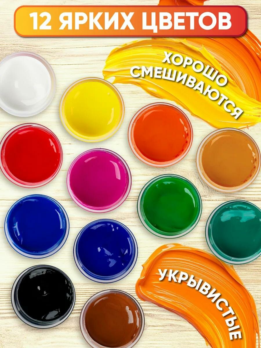 Гуашь Гамма "Юный художник NEW", 12 цветов, 17,5мл, картон. упаковка (2шт) — фото 1