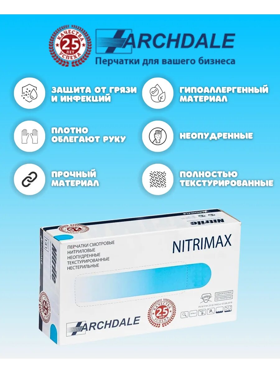 Картинки Перчатки нитриловые одноразовые голубые S 50 пар/100шт