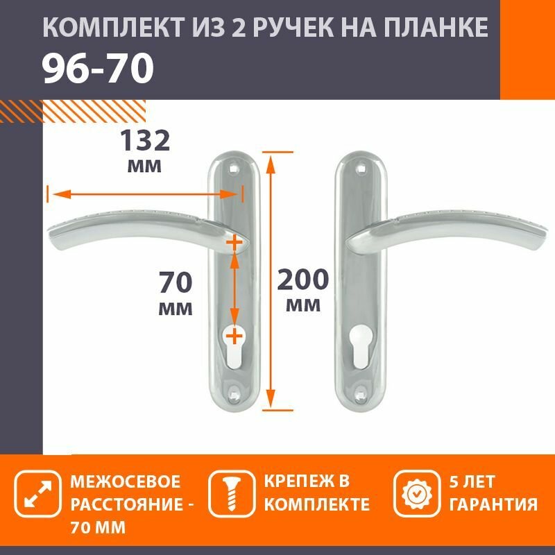 Ручки дверные на планке комплект универсальные Нора-М 96-70 мм цвет Хром
