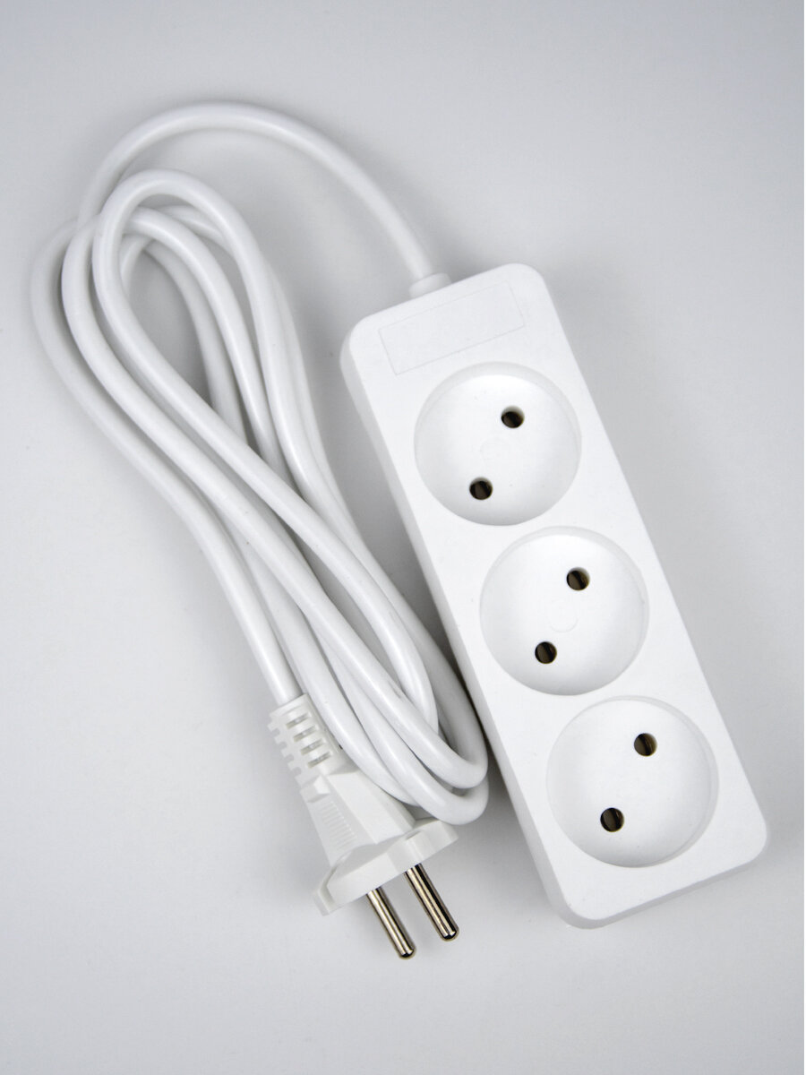 Удлинитель "Extension Socket S-CD-3", 3 розетки, кабель 5 м, белый — фото 1