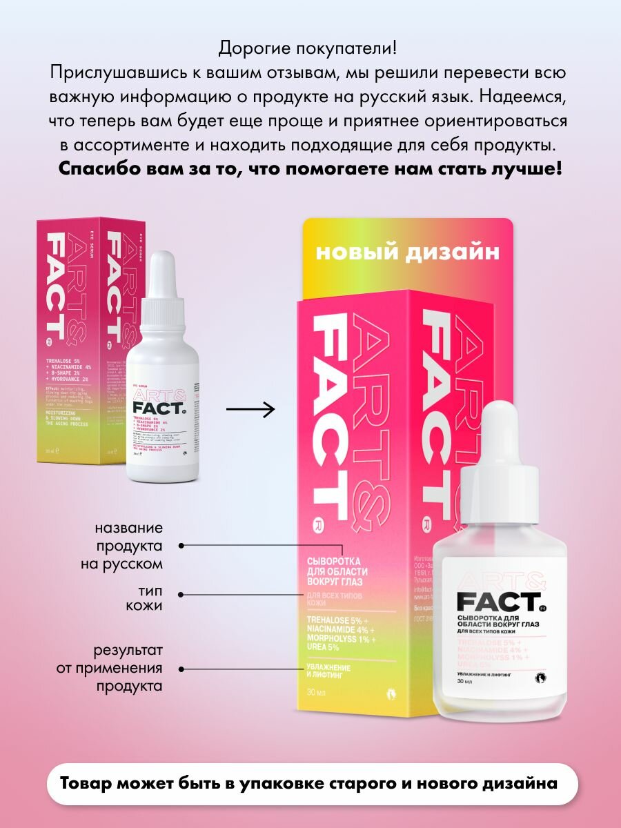 ART&FACT. / Увлажняющая и разглаживающая сыворотка для век с трегалозой 5%, ниацинамидом 4%, лифтинг-комплексом Morpholyss 1%, 30 мл — фото 1