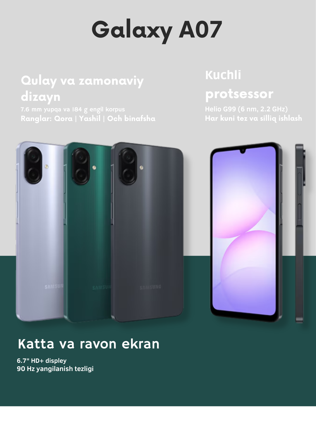 Смартфон Samsung Galaxy A07, новая модель 2025 года, IP54, PLS LCD, 90 Гц, 5000 мА·ч, FM-радио, 6/128, черный