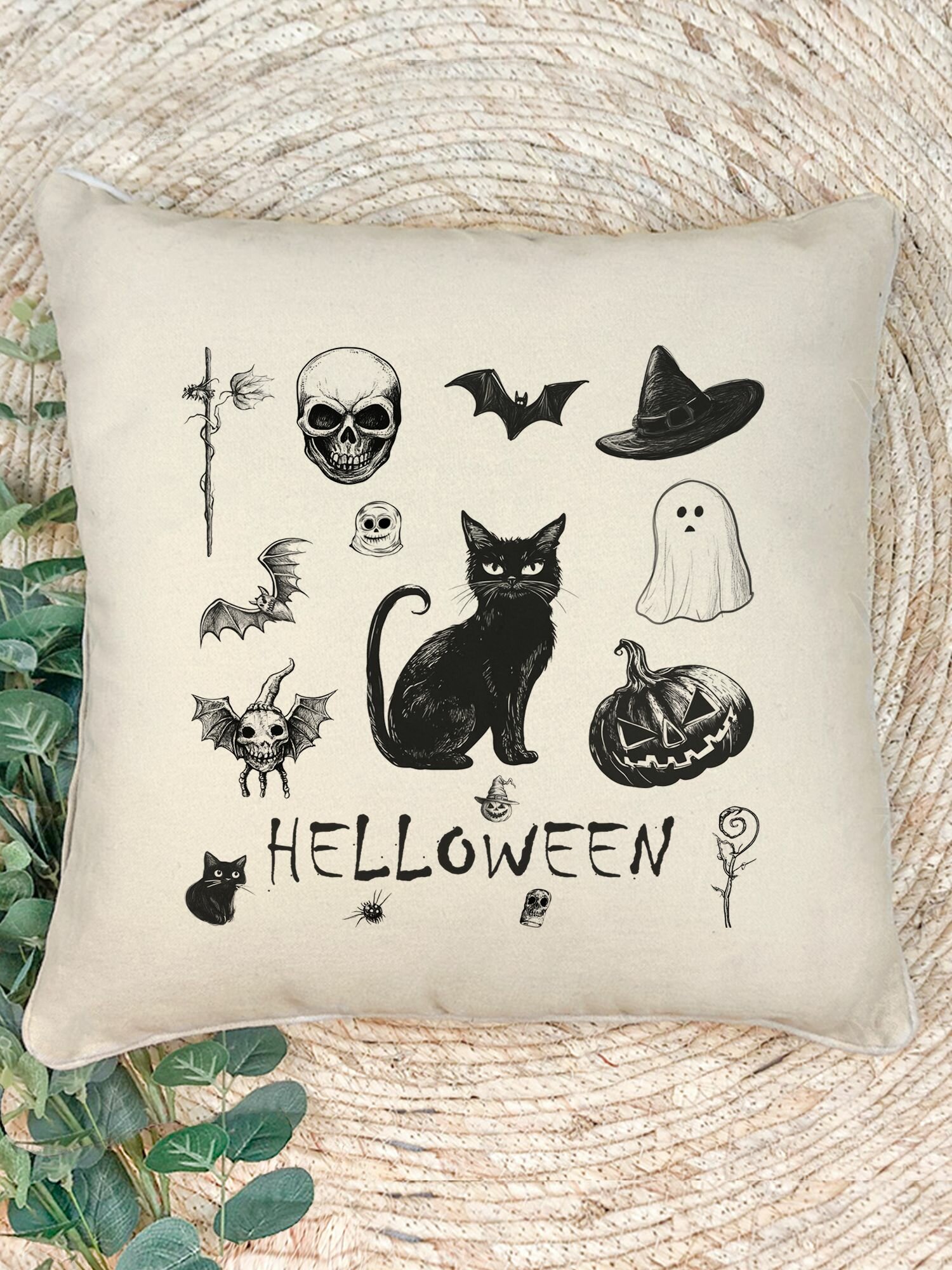 Наволочка декоративная с принтом "HELLoWEEN", 41х41 см.