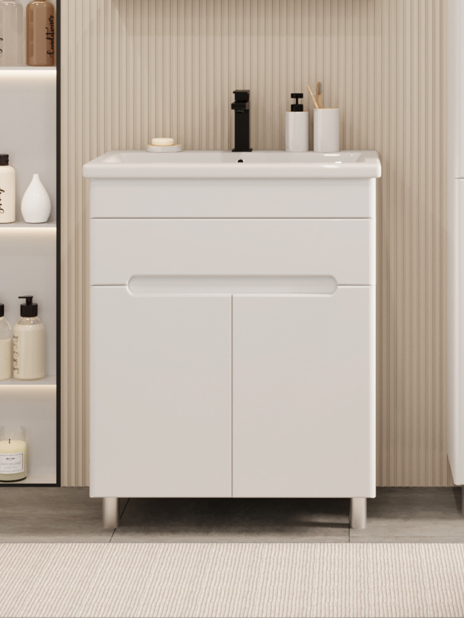 Тумба напольная Vannika Bliss 70 с раковиной Como 70 для ванной комнаты белая