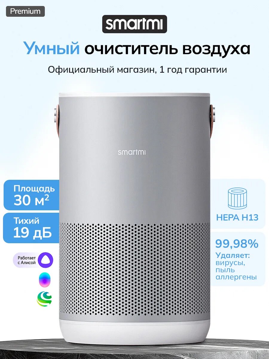 Очиститель воздуха Smartmi Air Purifier P1, светло-серый, Wi-Fi, 30 Вт