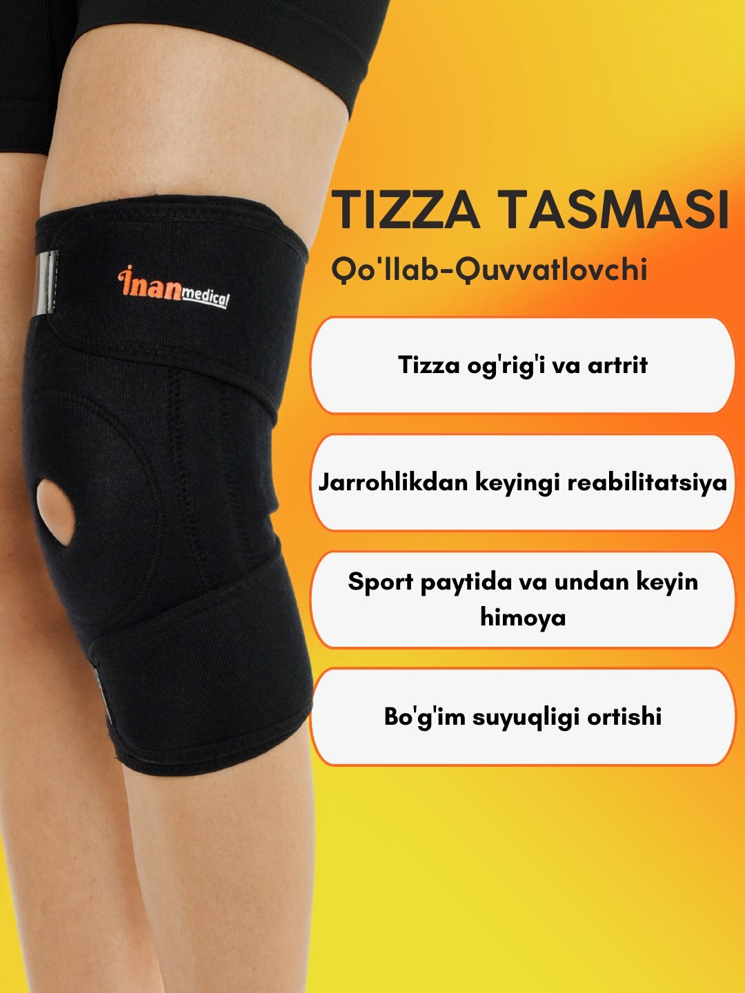 Наколенник Inan Korse, с поддержкой коленного сустава, черный, DZ-901 One Size