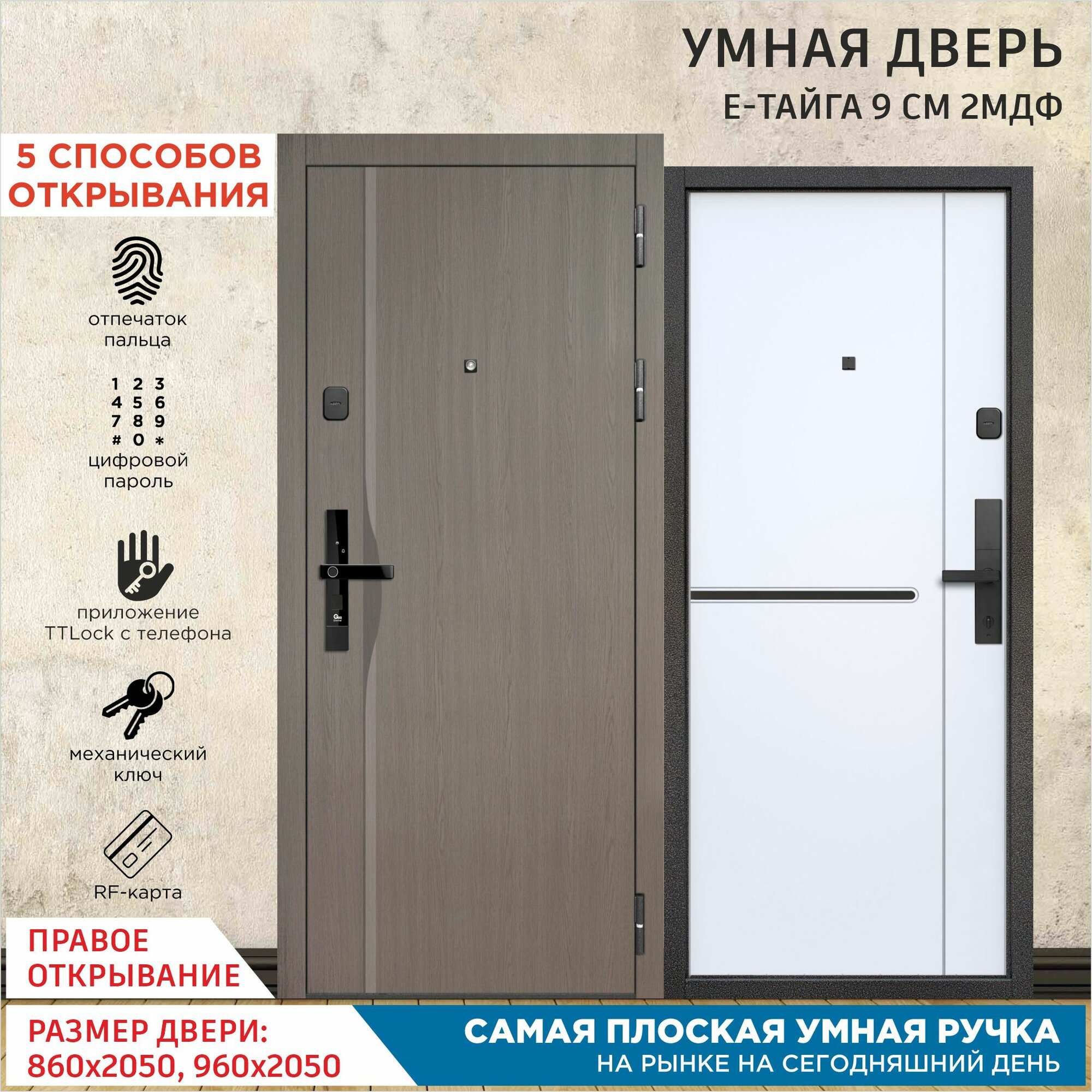 Входная дверь с Умным Эл. замком Gimmel F77 металлическая Е-Тайга 9 см 2МДФ 2050х860 Правая