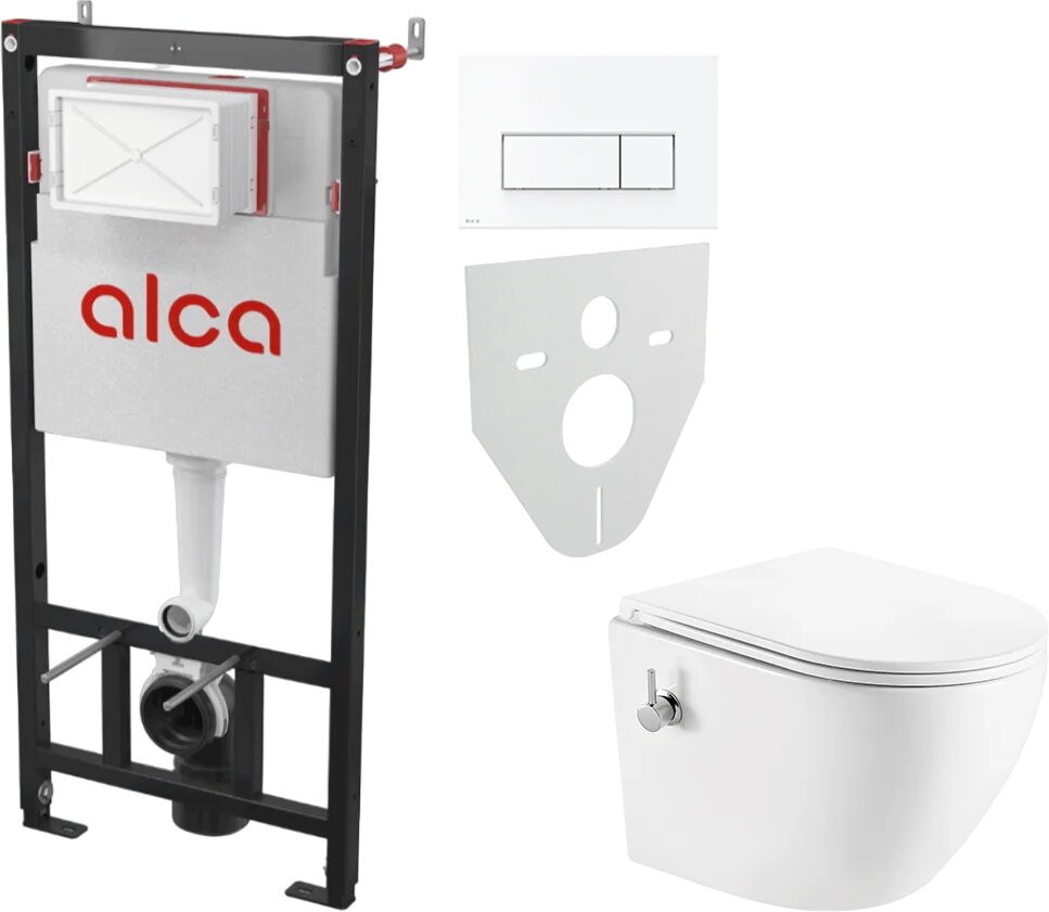 Комплект 2 в 1 Унитаз подвесной EvaGold K505B / Инсталляция с кнопкой AlcaPlast AM101/1120-4:1 M570-VE-01 цвет белый