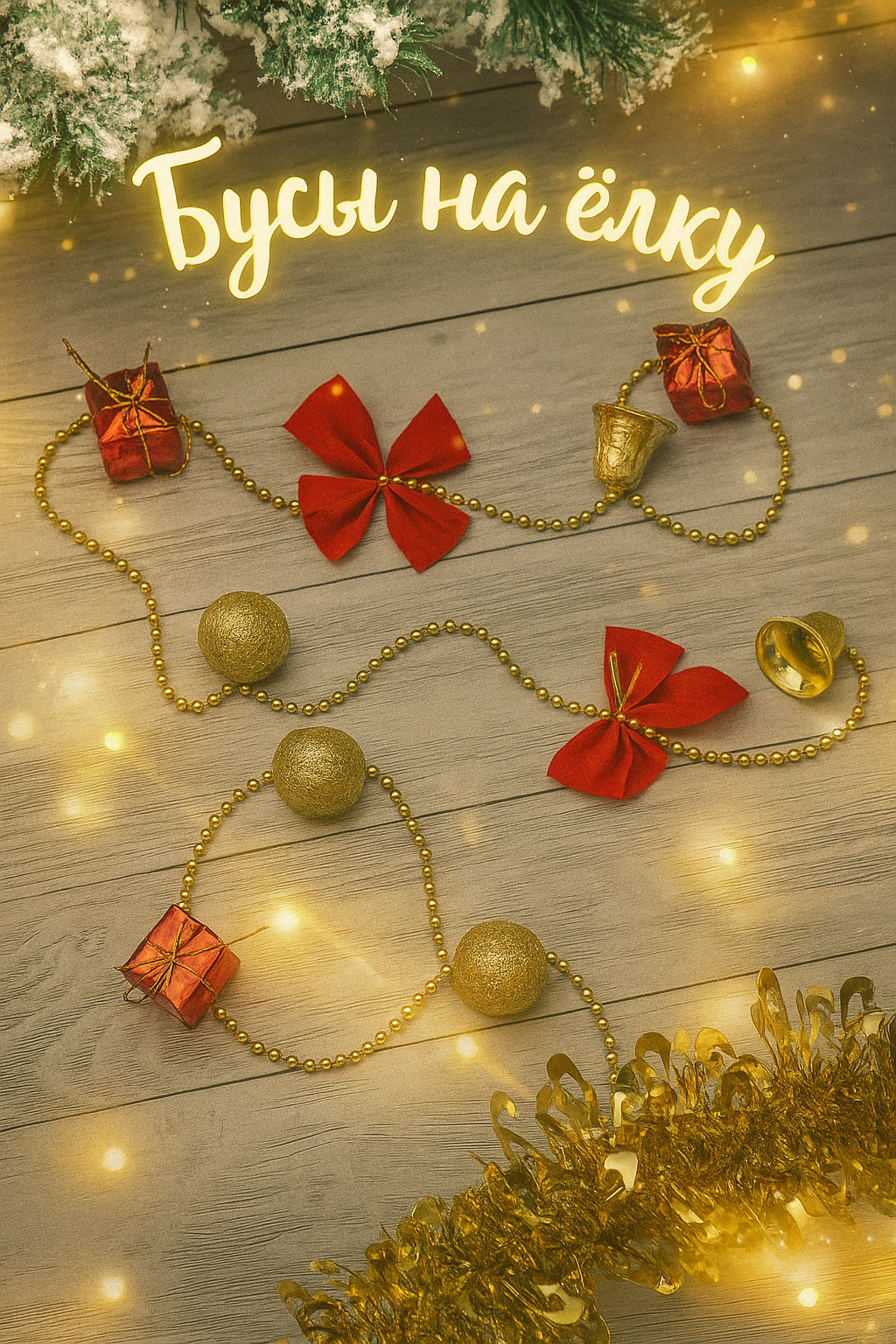 Бусы Зимнее волшебство Банты колокольчики подарки 90 см разноцветный