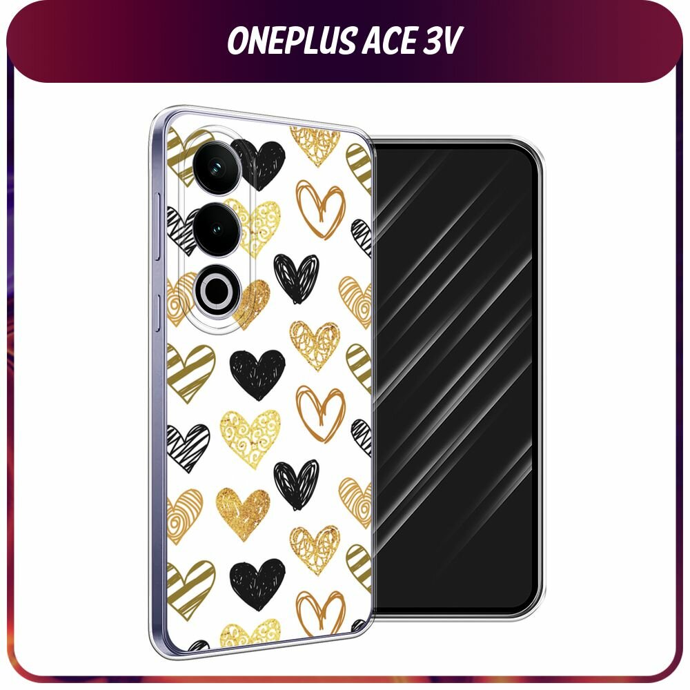 Чехол на Oneplus Ace 3V / Ван Плас Эйс 3V с принтом фон из сердечек 2