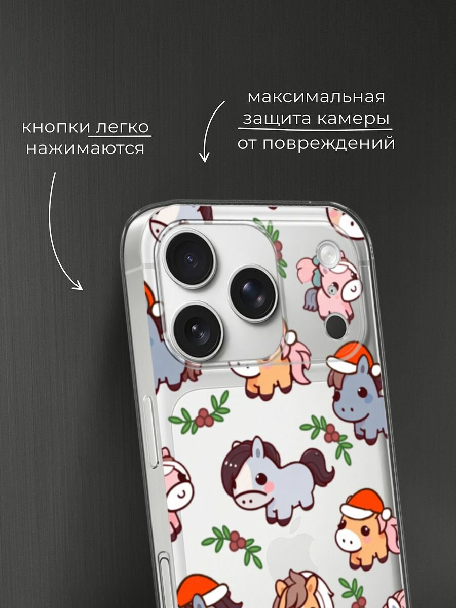 Чехол на Apple iPhone 17 Pro Max / Айфон 17 Про Макс с принтом "Милые лошадки паттерн", прозрачный — фото 1