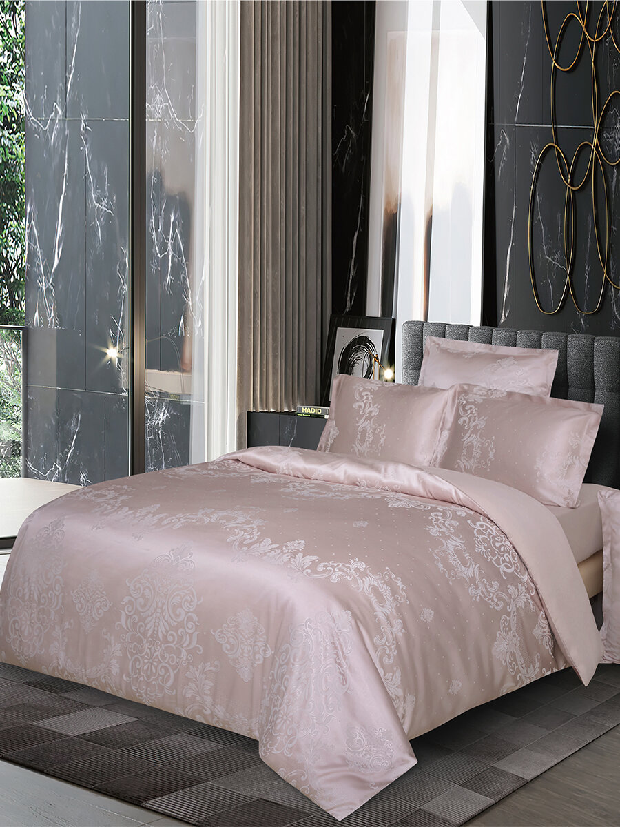 Постельное белье евро размер VERSAILLES сатин-жаккард Альвина, хлопок , 4 наволочки , пододеяльник на молнии