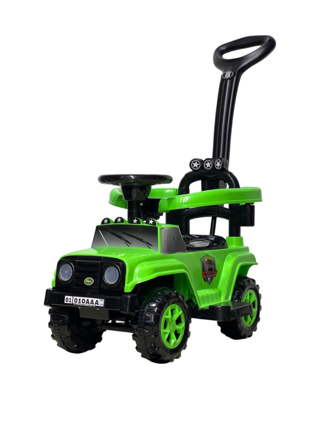 Детская машинка-толокар, с родительской ручкой, модель D 1 - Лесной зеленый