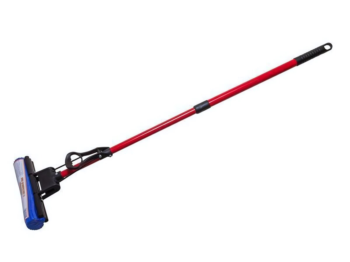 Швабра с отжимом и телескопической ручкой, ПВА губка, удобная уборка, цвет красный/чёрный/синий