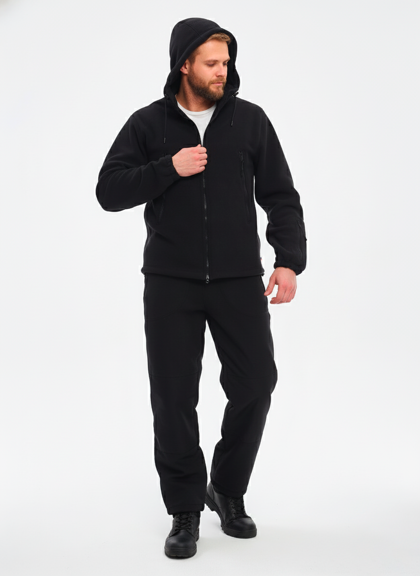 Флисовый костюм KATRAN Гриф (флис черный) с капюшоном Размер: 60-62 Рост: 182-188