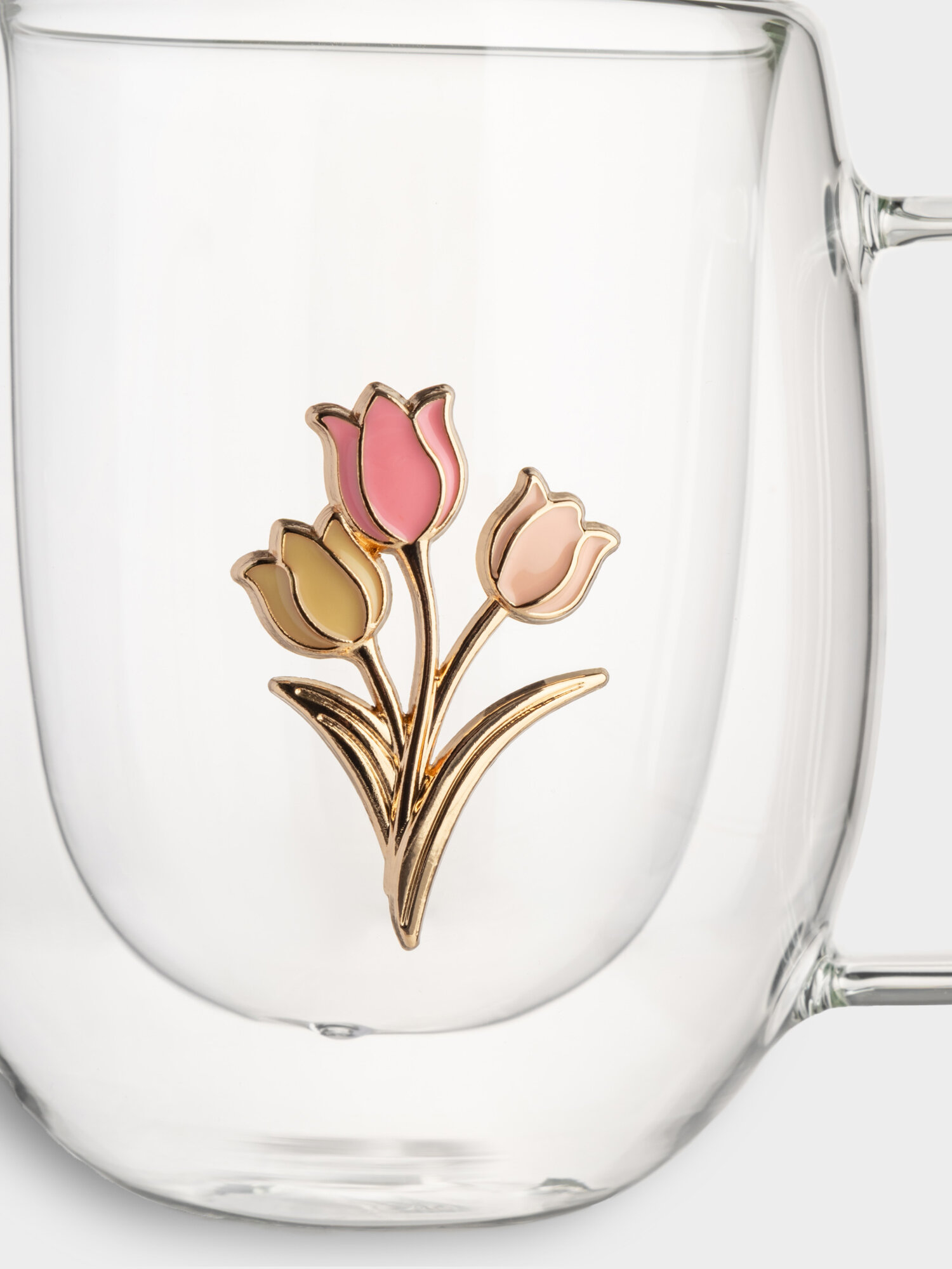 Кружка, 330 мл, стекло Б/металл, Тюльпаны, Wind-deco — фото 1