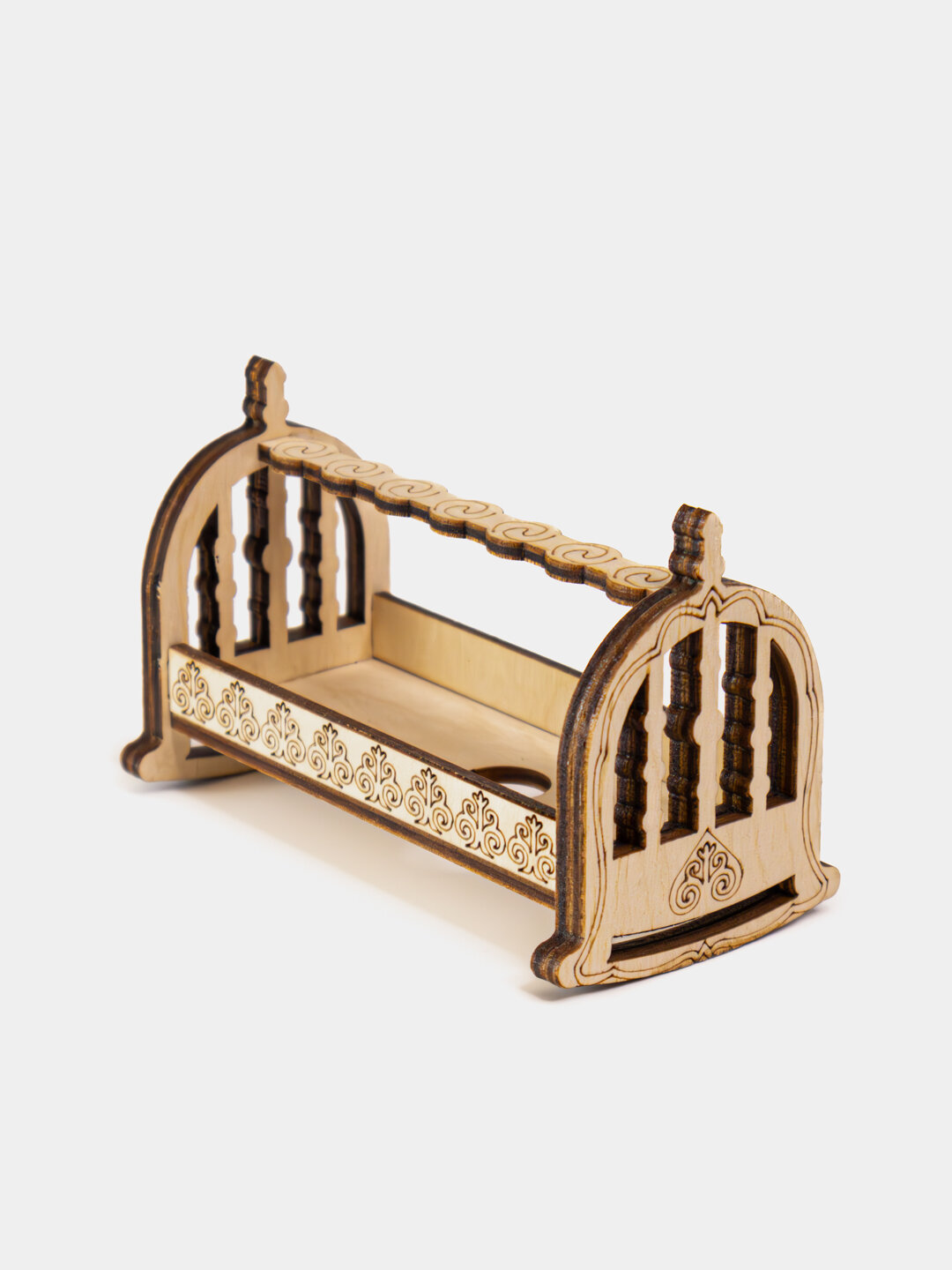 Бешик11 см. шлифованый для кукол до 10 см. Кроватка качалка фанера 3 мм.