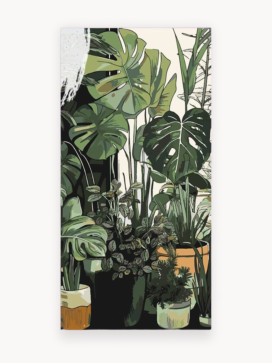 Картина по номерам на холсте Монстеры в горшках, 30 х 60 см