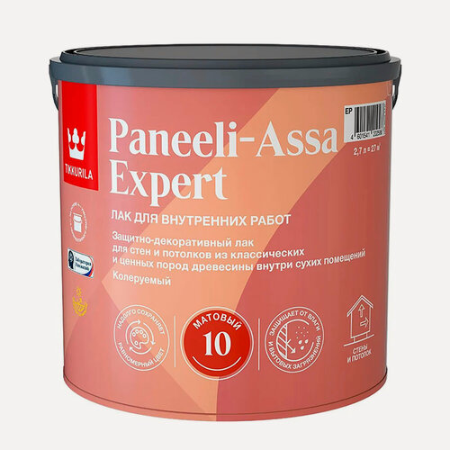 Изображение товара Интерьерный лак Tikkivala/Tikkurila PANEELI ASSA EXPERT EP матовый цвет прозрачный 2.7 л