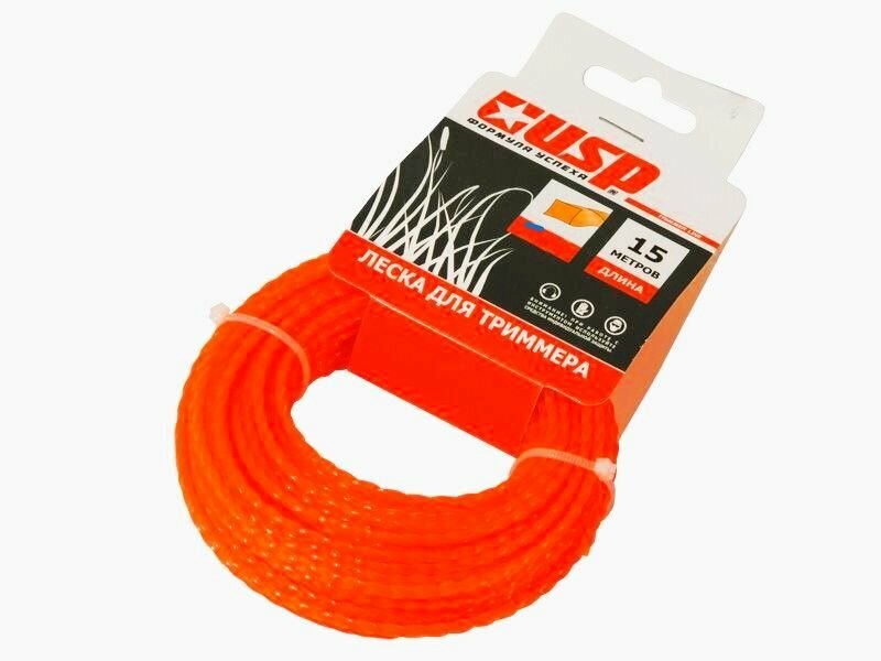 Леска для триммера, длина 15 м, профиль - скрученный квадрат, диаметр 3.0 мм