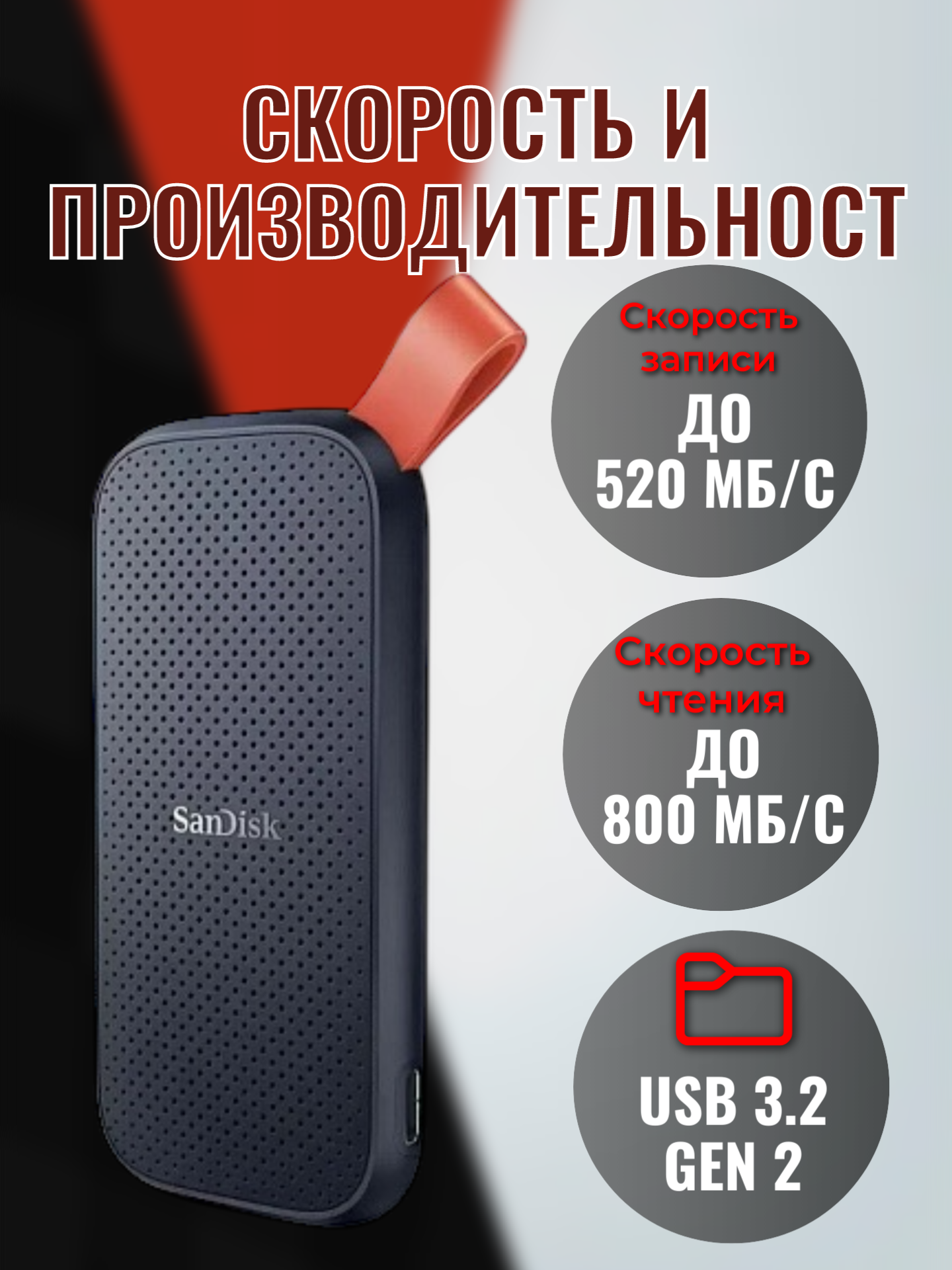 Внешний твердотельный накопитель SanDisk Extreme Portable, Е30, 1 тб, черный SDSSDE30-1T00-Z26