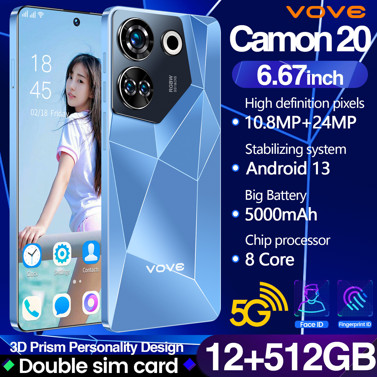Смартфон, 512GB, 16GB RAM, экран 2712х1220, камера 8+18МП, черный/белый