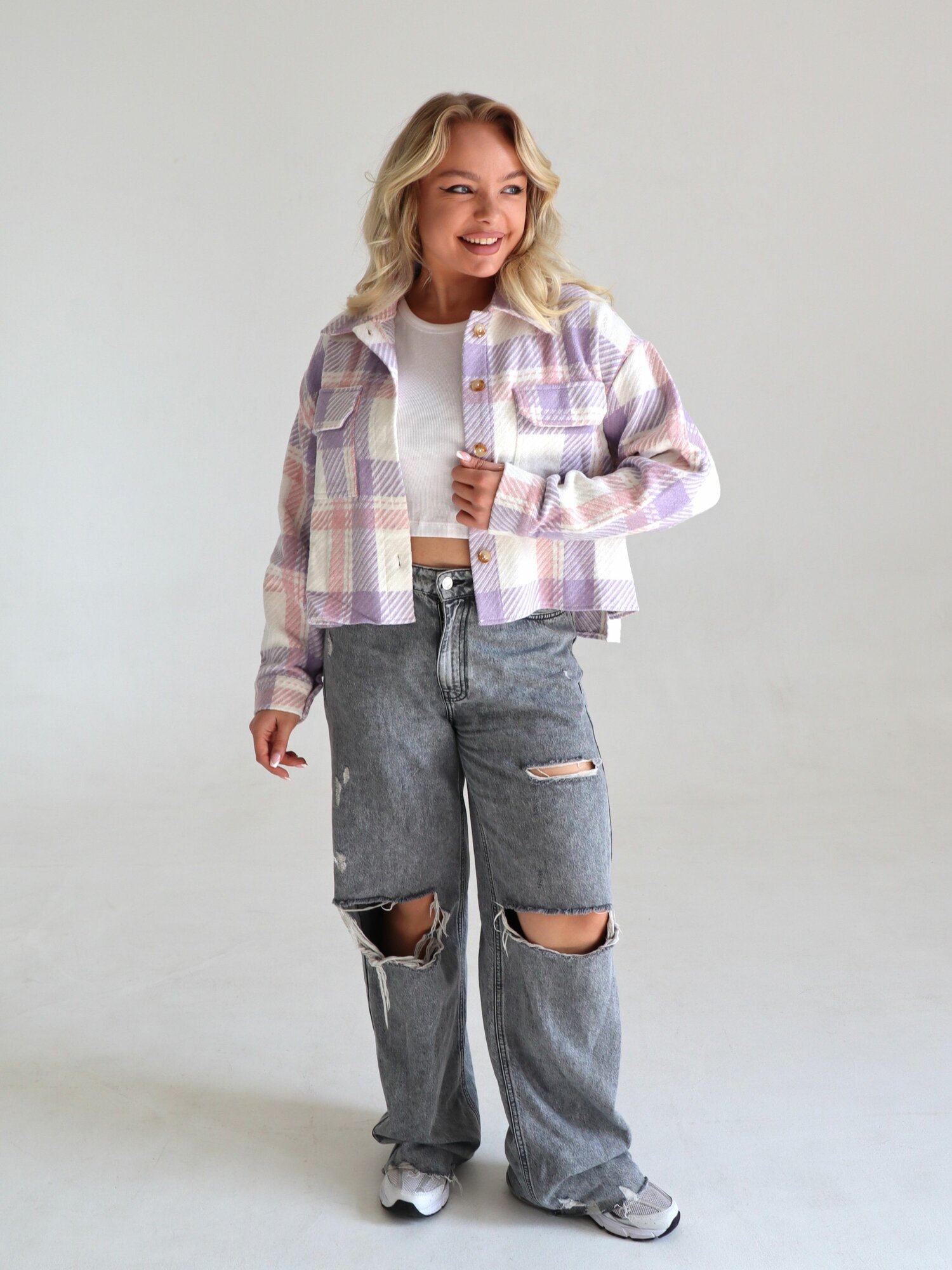 Рубашка Lady Gina Рубашка-жакет твидовая, размер S, фиолетовый — фото 1