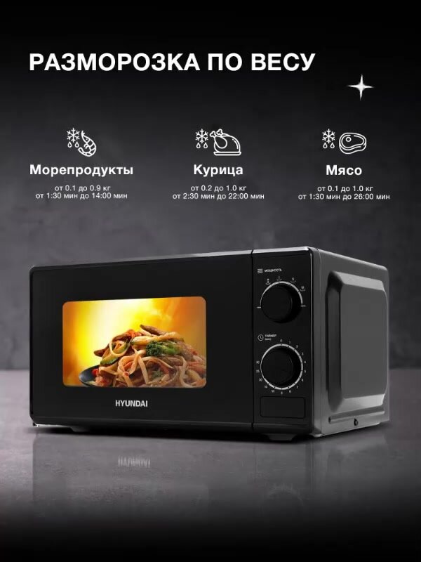 Микроволновая печь Hyundai HYM-M2096, с механическим управлением, поворотным столом 24,5 см, объем 20 л, мощность 700 Вт — фото 1