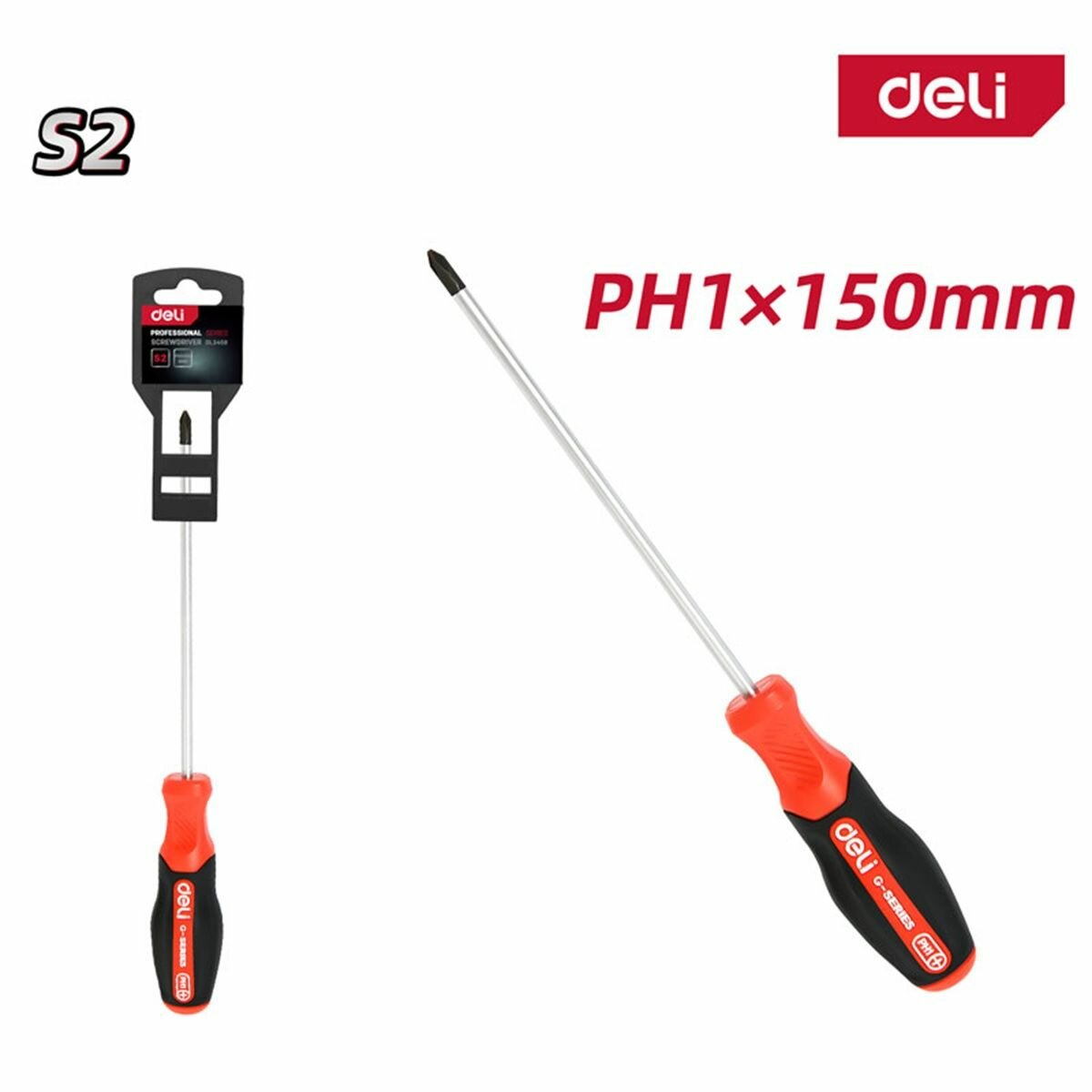 Крестовая отвертка PH1x150мм Deli DL3458 сталь S2 магнит прорезиненная рукоятка