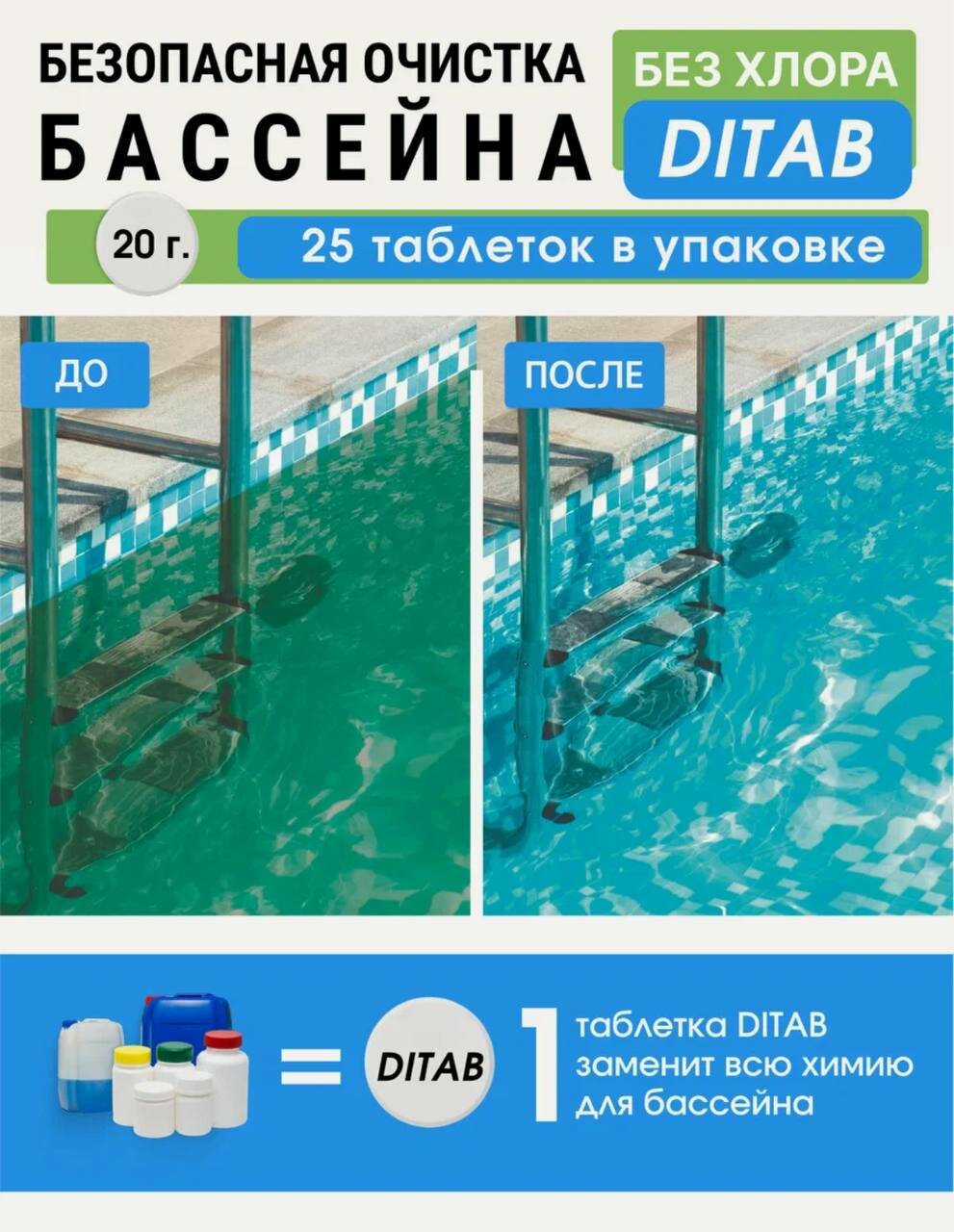 Таблетки для бассейна чистка бассейнов без вреда( 25 таблеток) — фото 1