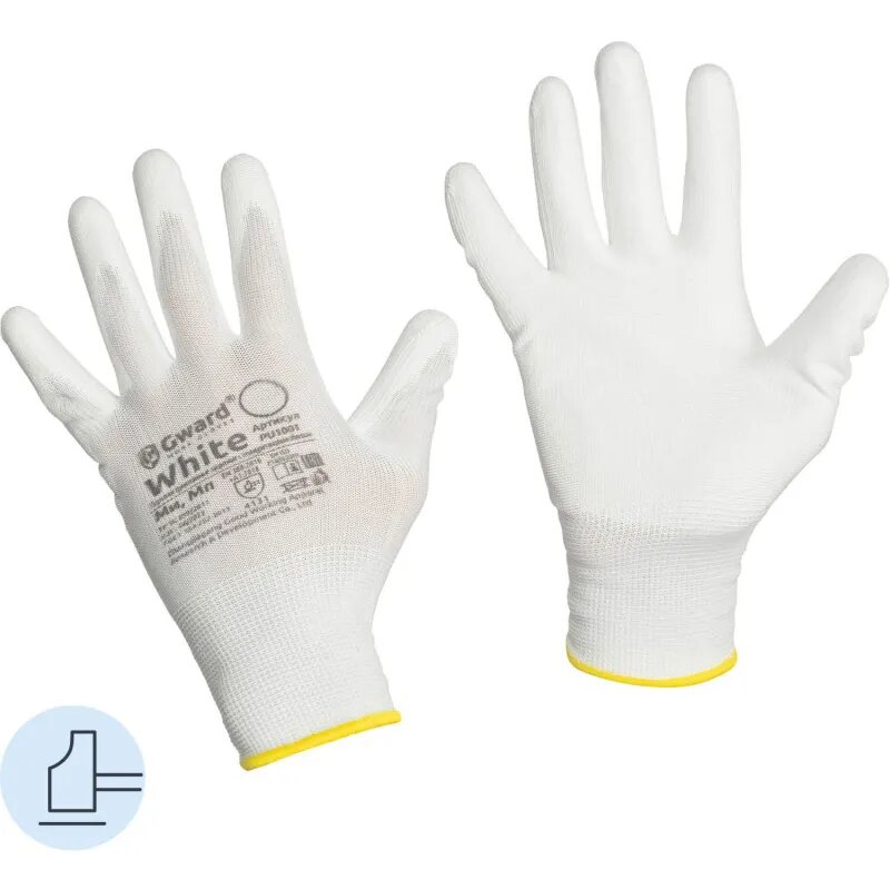 Перчатки защитные нейлон Gward White PU1001 с п/у покрытием р.9 (12 пар/уп) 1507329 нейлон с ПУ