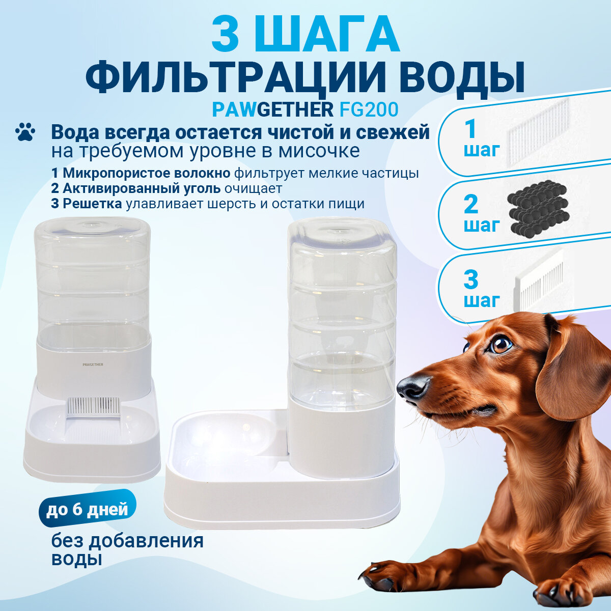 Автопоилка для собак и кошек Pawgether FG200 35 л противоскользящие ножки