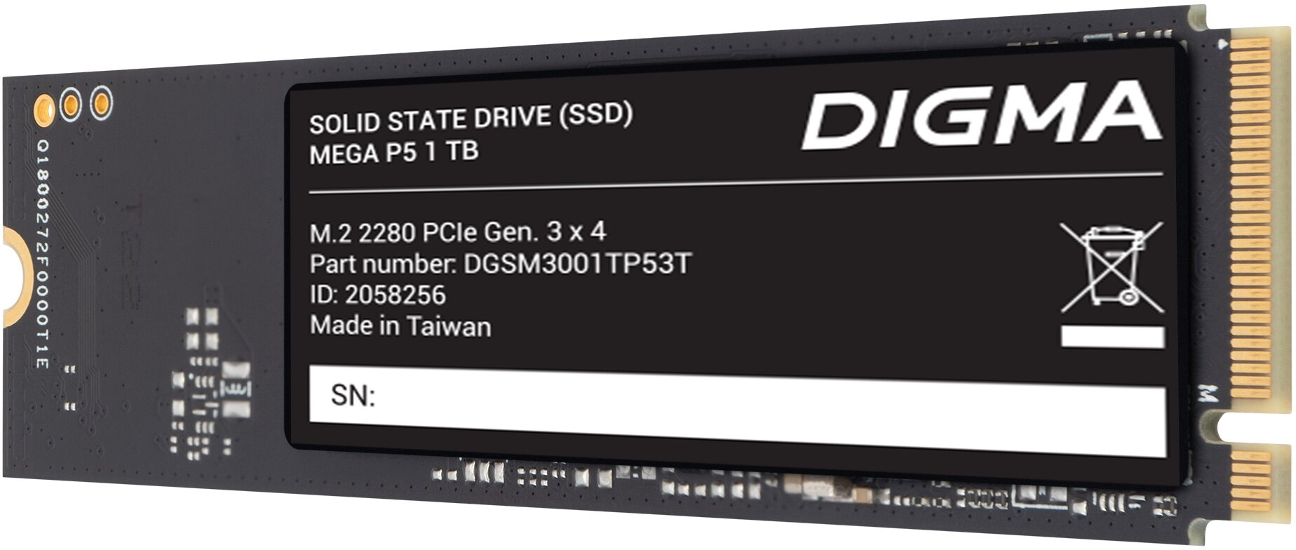 SSD накопитель Digma Mega P5 DGSM3001TP53T 1ТБ, M.2 2280, PCIe 3.0 x4, NVMe, M.2, rtl