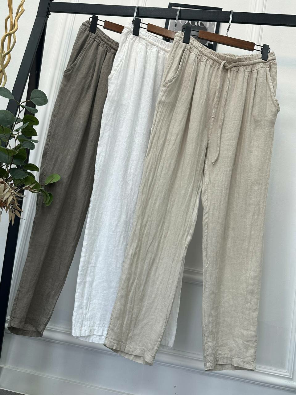 Брюки классические Puro Lino, размер 48-50, бежевый/белый — фото 1