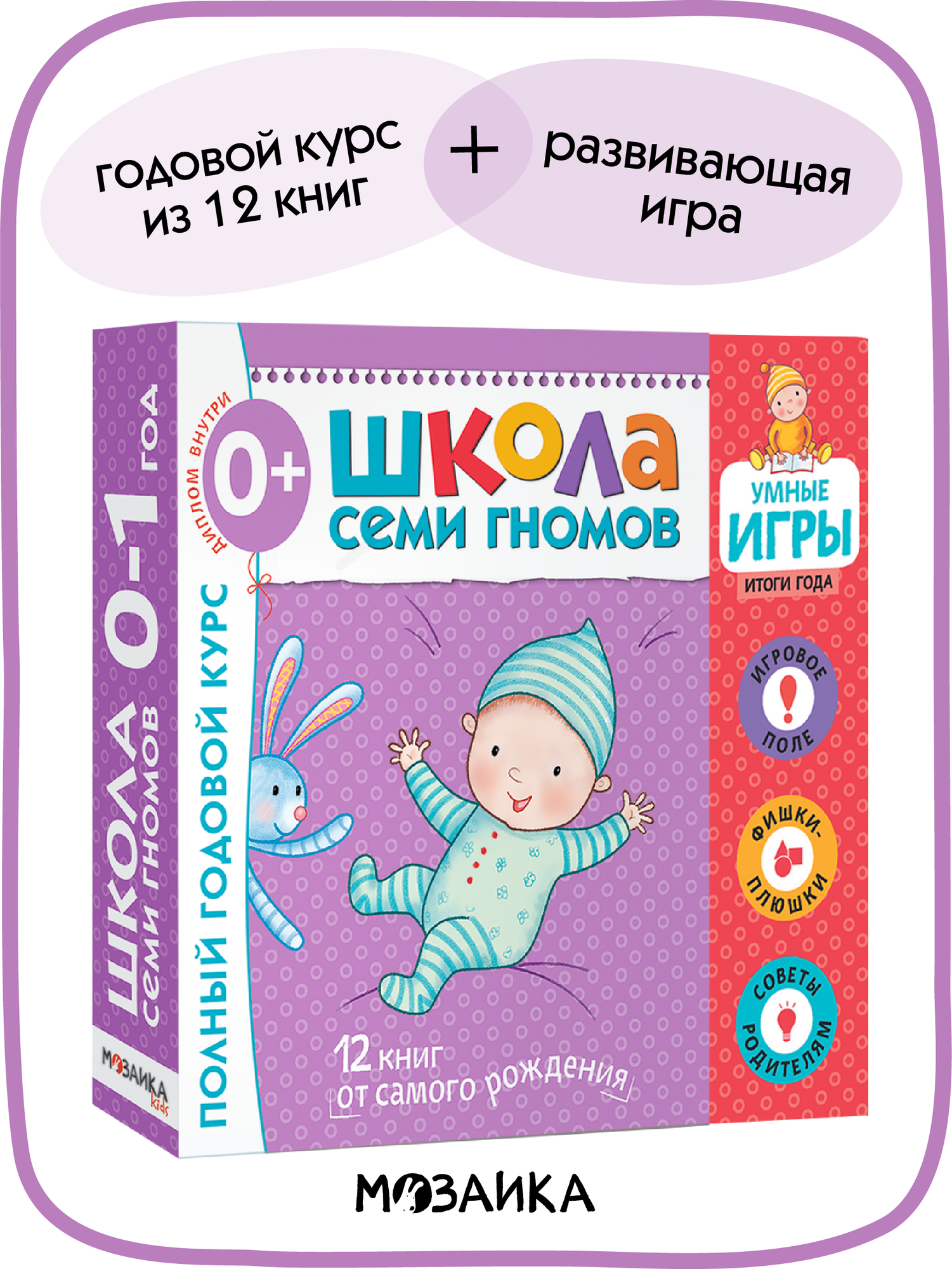 Развивающие книги "Школа Семи Гномов" для детей 0+, Набор из 12 книг + игра