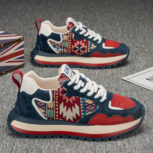 Изображение товара MOOCIE Весна и осень 2025 года. Новые мужские туфли. Модные, модные, с принтом и вышивкой. Спортивные, повседневные туфли. Удобная обувь на толстой подошве, визуально увеличивающая рост, EU:39