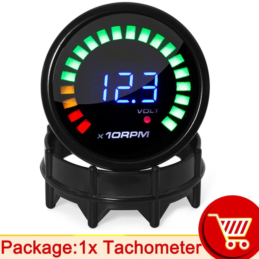 Цифровой тахометр RPM 52 мм 12 В Автомобильный цифровой дымчатый тахометр 0 ~ 10000 об/мин 20 светодиодный дисплей Тахо автомобильный счетчик Tacometro, only gauge