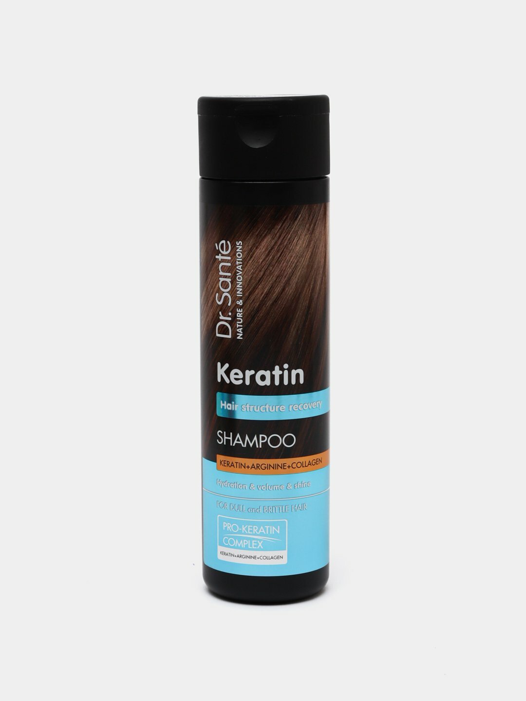Keratin Шампунь для тусклых и ломких волос Восстановление Структуры Волос с Кератином, Аргинином, Коллагеном, 250 мл