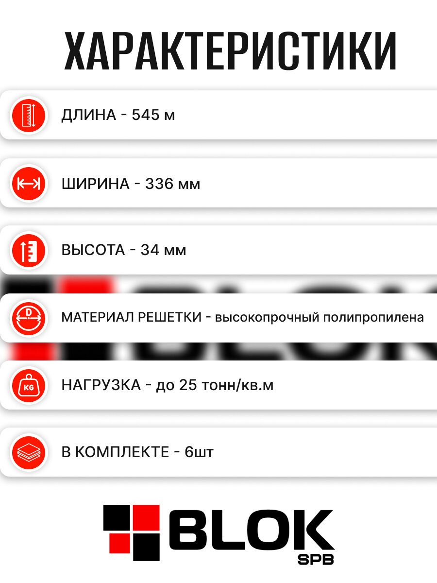 Решетка газонная пластиковая черная 6шт / упак 545х336х34 мм — фото 1