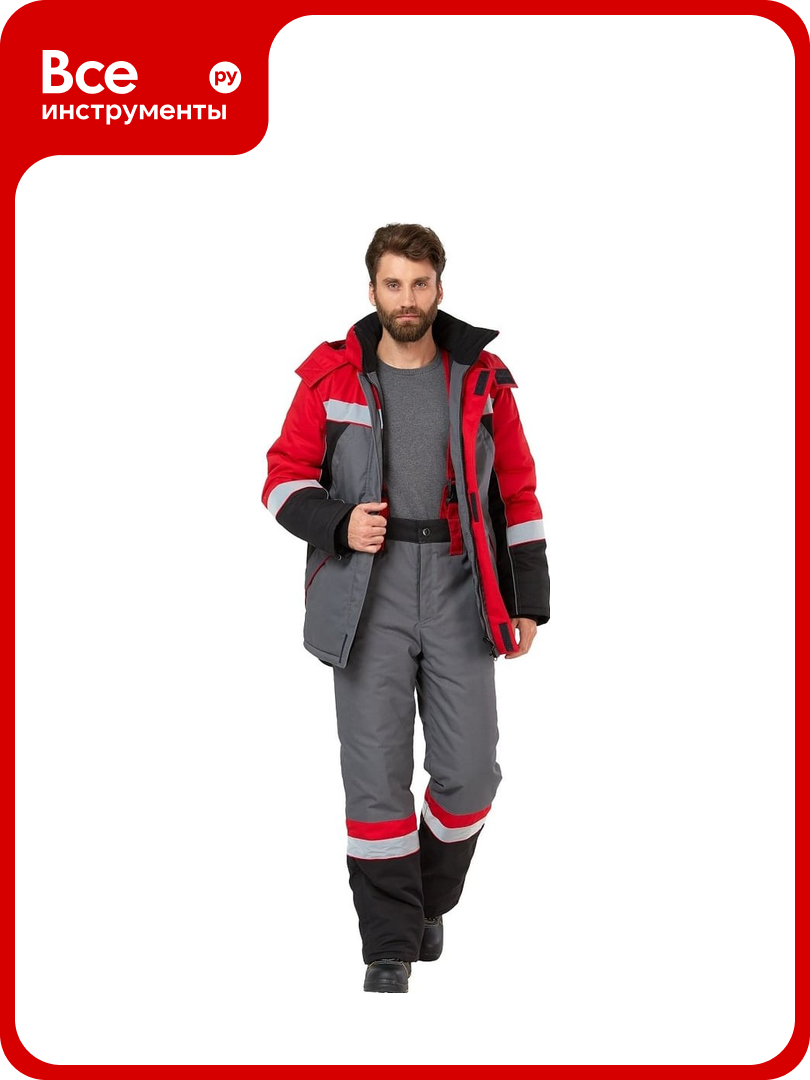 Костюм Эксперт Спецодежда Памир серый/черный/красный р. 56-58 рост 182-188 6446000046770