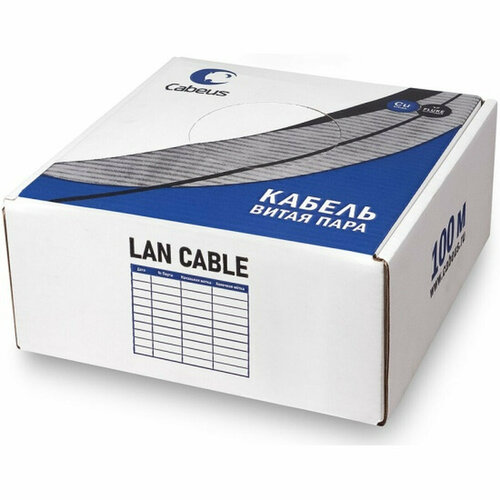 Кабель витая пара UTP (U/UTP) Cabeus UTP-4P-Cat.6-SOLID-GY- 100 кат. 6, 4 пары (23 AWG), одножильный, PVC нг (А)-LS, серый (100 м)