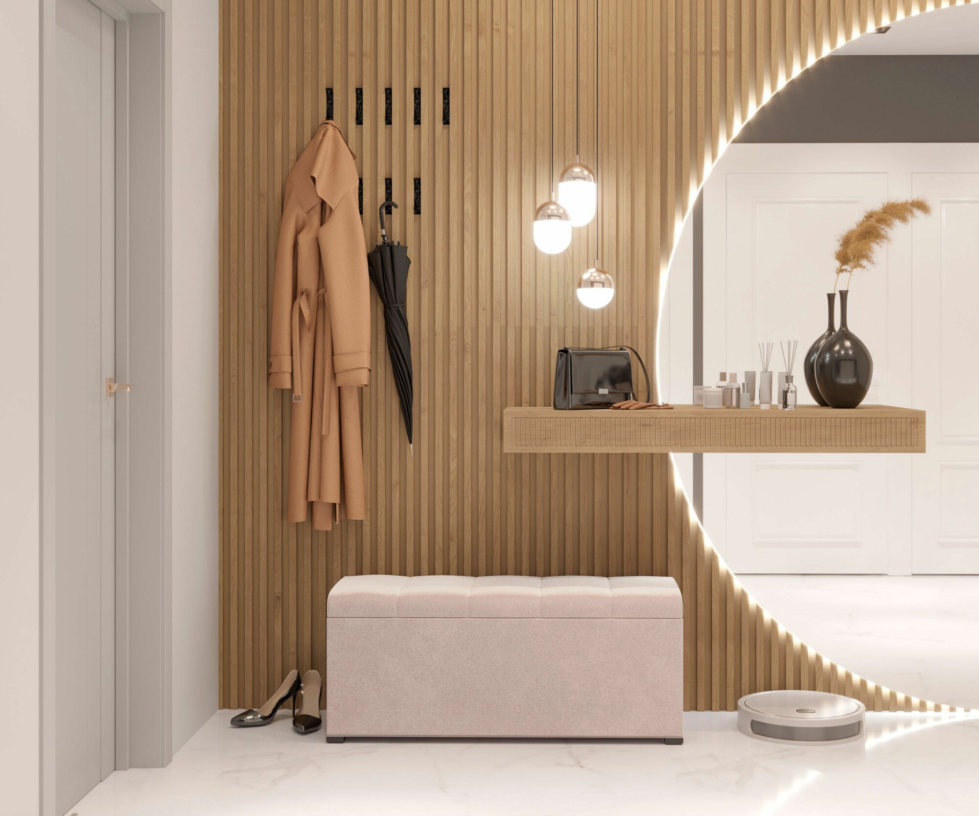 Пуфик в прихожую Новэл, Бежевый велюр, 1000х410х400 мм (ШхВхГ)