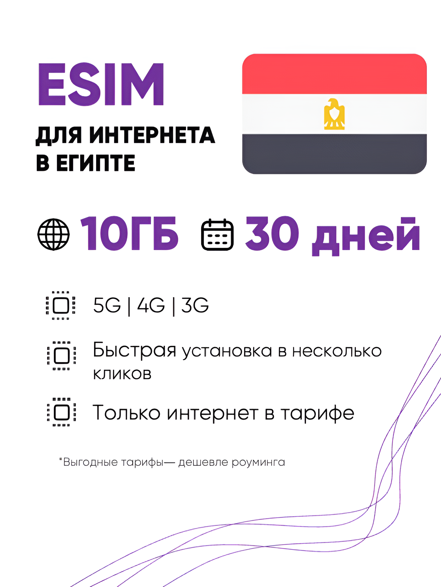 ESIM для интернета в Египте 10 ГБ на 30 дней. Виртуальная сим-карта для Египта