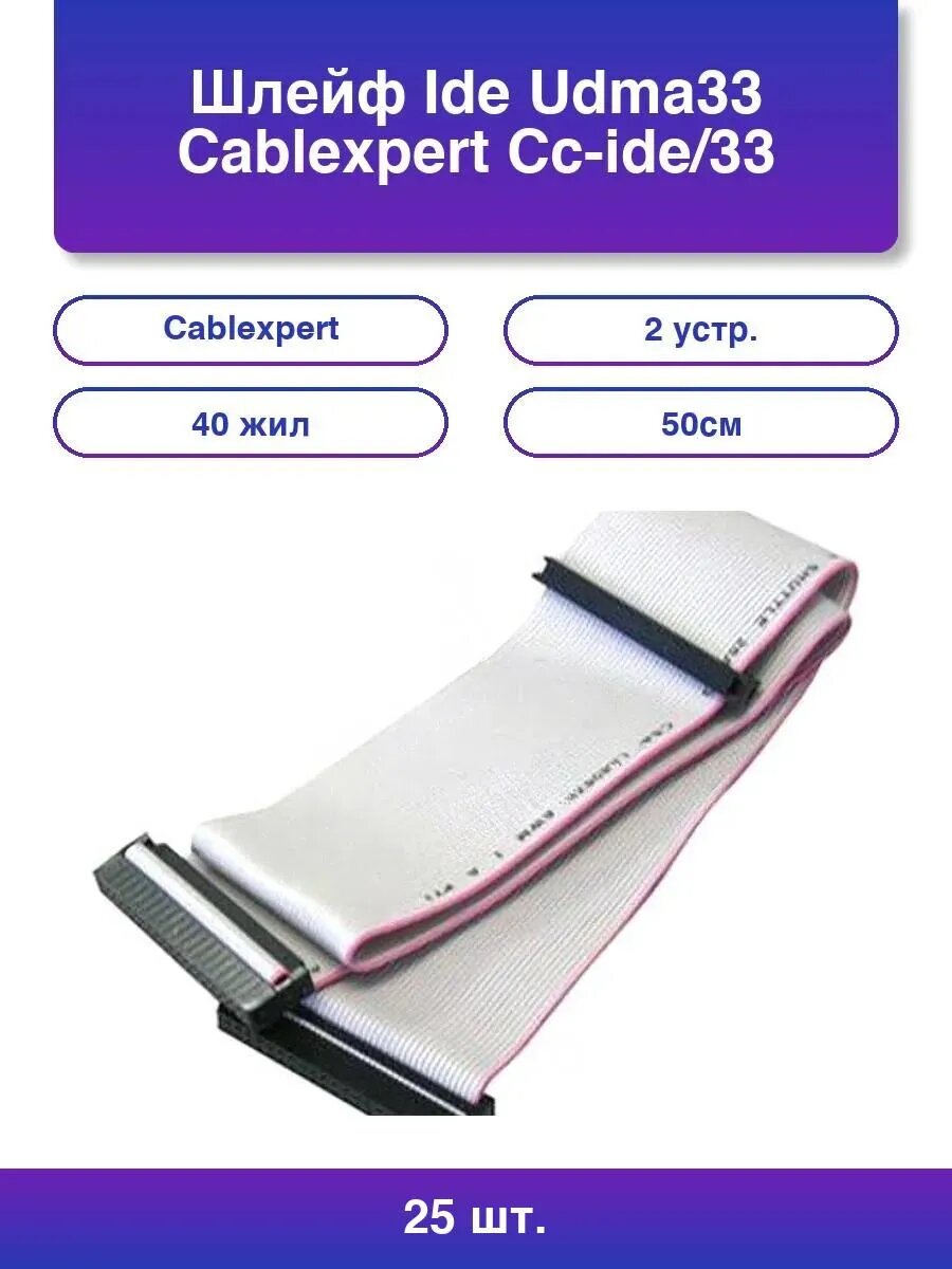 25шт. Шлейф Ide Udma33 Cc-ide/33 2 устр. 40 жил 50см пакет