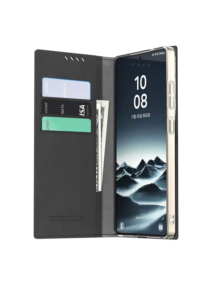 Чехол-книжка на Samsung Galaxy S25 Ultra Araree Mustang Diary, цвет: черный